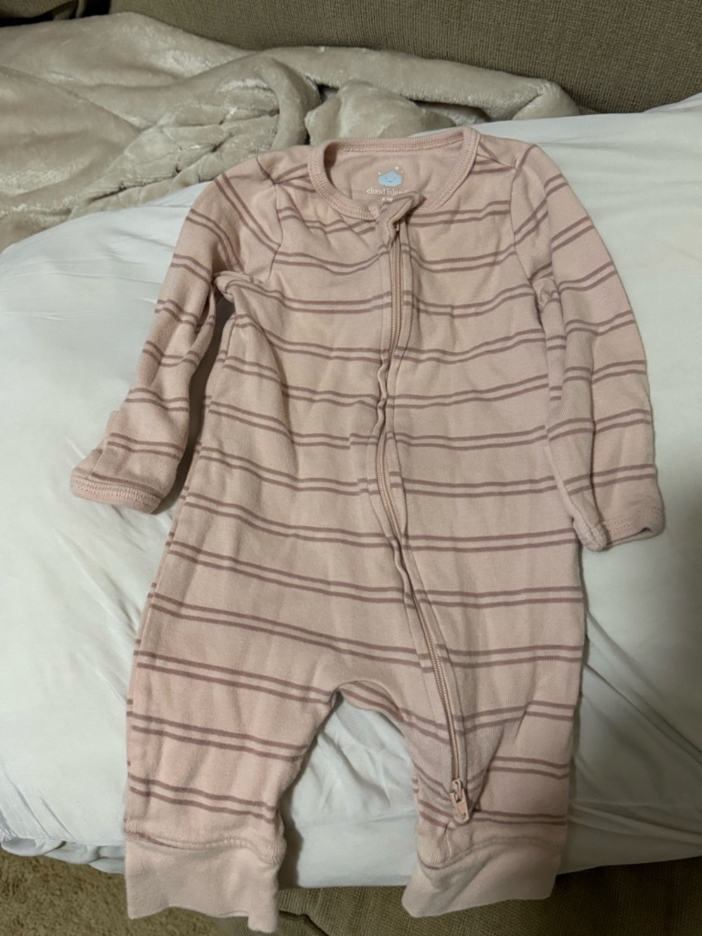 cloud island Pink and Mauve Striped Zipper Footie